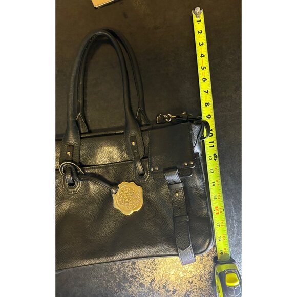 Vince Camuto Black Leather Tote Bag Double Handles Buckle Detail - Picture 9 of 13